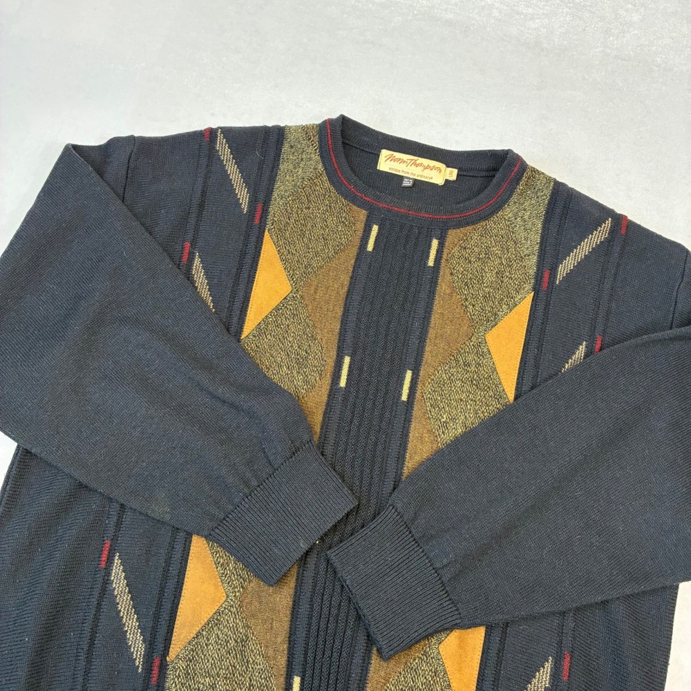 Vintage Norm Thompson Sweater Mens L Black Cosby Grandpa Wool Blend Canada Made